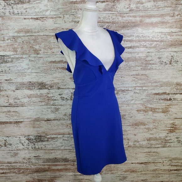 Jump Dresses & Skirts - JUMP Royal Blue Plunge Ruffle Mini Dress